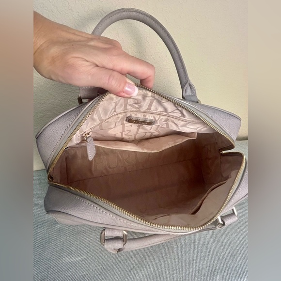 Furla Elena Satchel Hand Carry Bag Gray Saffiano Leather Shoulder Strap EUC - Picture 8 of 13
